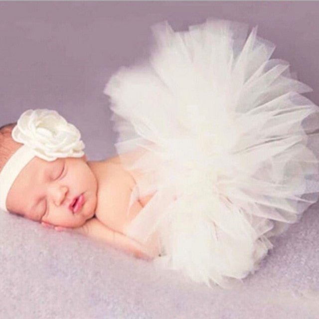 Cute Princess Newborn Photography Props Infant Costume Outfit with Flower Headband Baby Girl Summer Dress