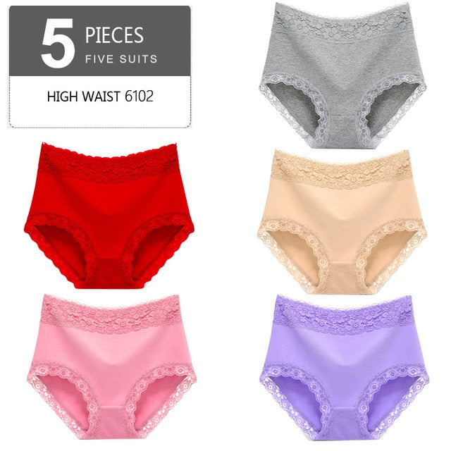 LANGSHA 5Pcs Women Panties Lady Cotton Underwear Girls Breathable Seamless High Waist Briefs Women Cute Sexy Lingerie Intimates