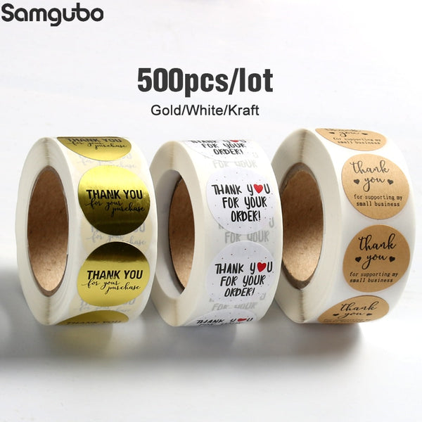 500Pcs/Roll  Thank You Stickers Handmade Sticker Circle Stationery thank you for your order Gift Seal Labels thank you sticker