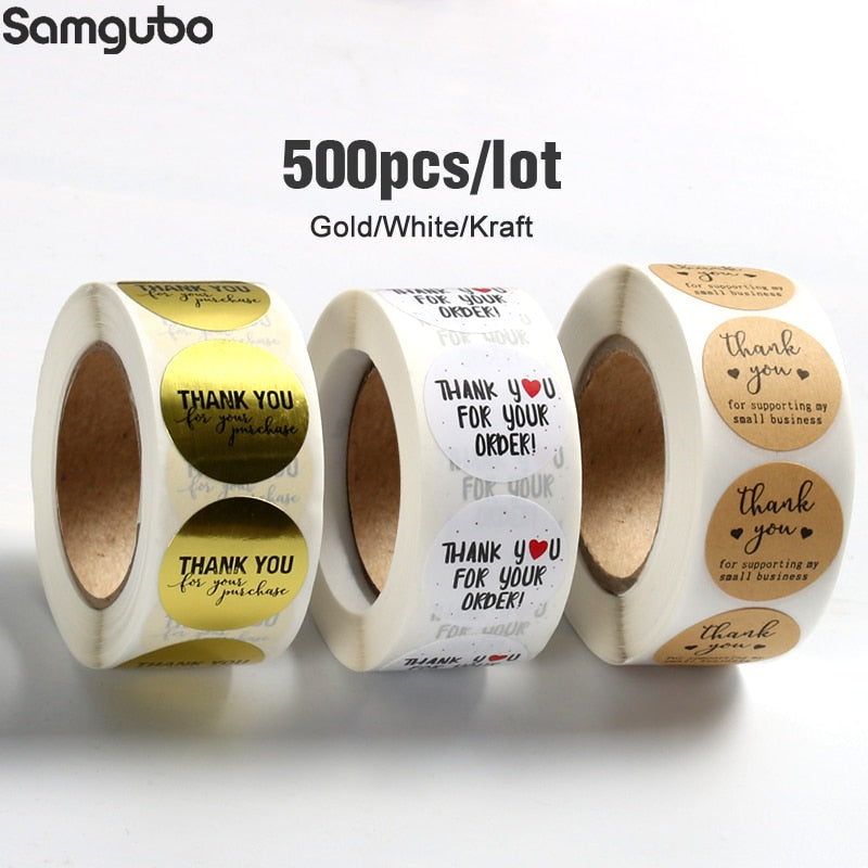 500Pcs/Roll  Thank You Stickers Handmade Sticker Circle Stationery thank you for your order Gift Seal Labels thank you sticker