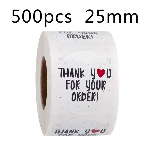 500Pcs/Roll  Thank You Stickers Handmade Sticker Circle Stationery thank you for your order Gift Seal Labels thank you sticker