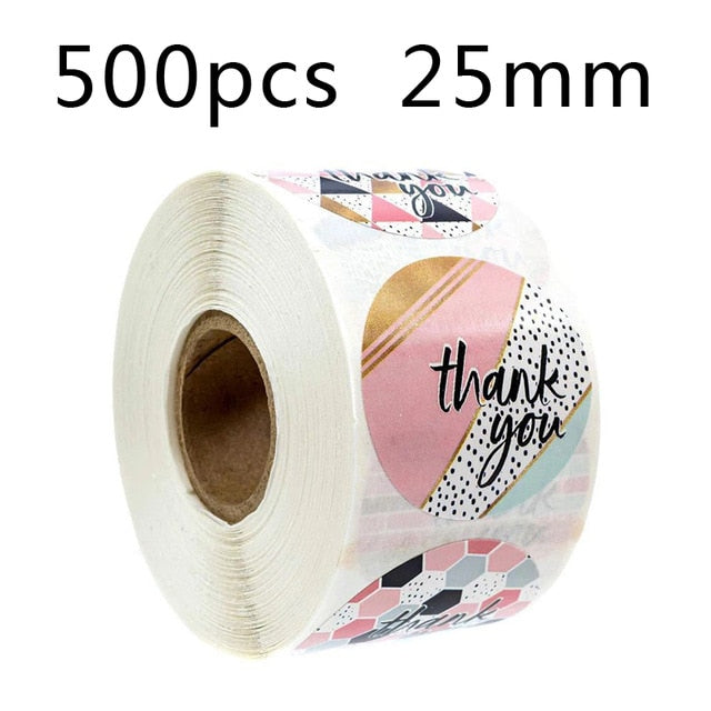 500Pcs/Roll  Thank You Stickers Handmade Sticker Circle Stationery thank you for your order Gift Seal Labels thank you sticker