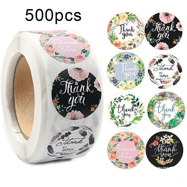 500Pcs/Roll  Thank You Stickers Handmade Sticker Circle Stationery thank you for your order Gift Seal Labels thank you sticker
