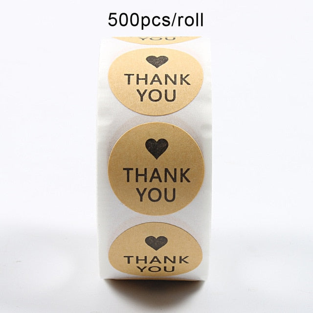 500Pcs/Roll  Thank You Stickers Handmade Sticker Circle Stationery thank you for your order Gift Seal Labels thank you sticker