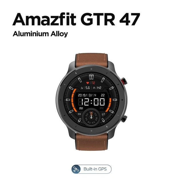 Global Version Amazfit GTR 47mm Smart Watch 5ATM Waterproof Smartwatch 24Days Battery GPS Music Control Leather Silicon Strap