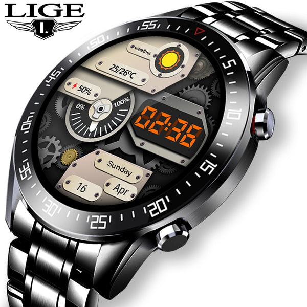 LIGE 2021 New Full circle touch screen Mens Smart Watches IP68 Waterproof Sports Fitness Watch Man Luxury Smart Watch for men