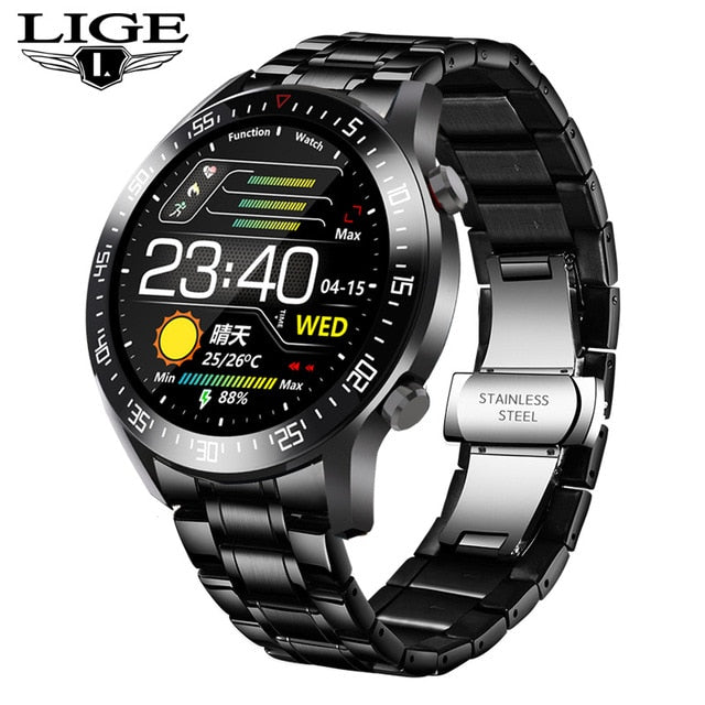 LIGE 2021 New Full circle touch screen Mens Smart Watches IP68 Waterproof Sports Fitness Watch Man Luxury Smart Watch for men