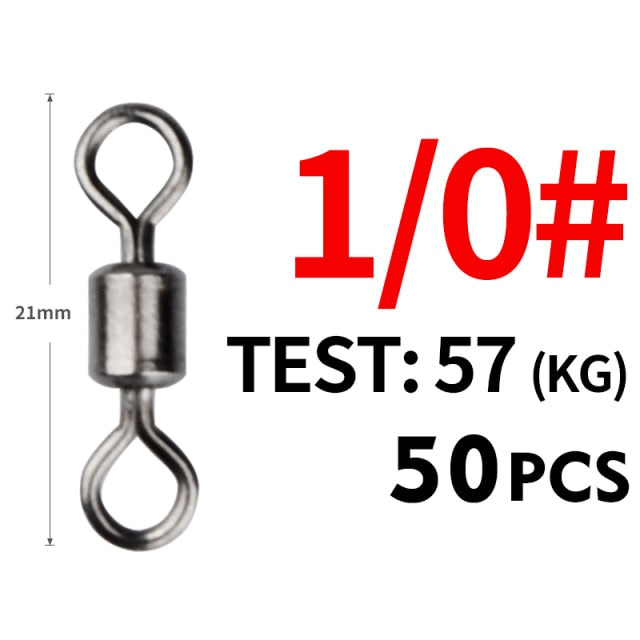 MEREDITH 50PCS/Lot Fishing Swivel Sizes Solid Connector Ball Bearing Snap Fishing Swivels Rolling Stainless Steel Beads