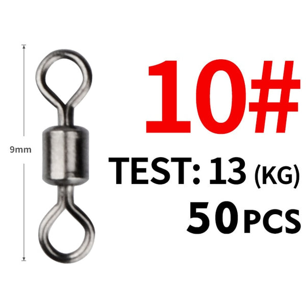 MEREDITH 50PCS/Lot Fishing Swivel Sizes Solid Connector Ball Bearing Snap Fishing Swivels Rolling Stainless Steel Beads