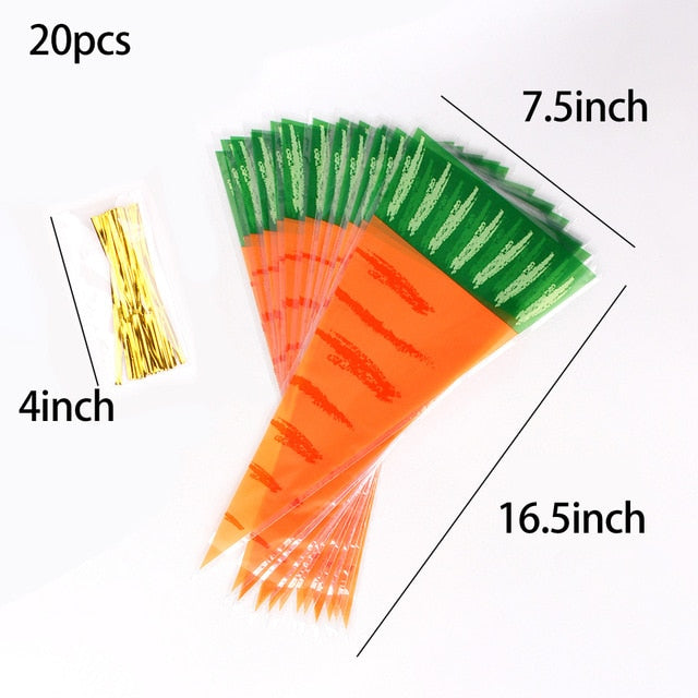 20/50pcs Rabbit Gift Bags Cones Transprant Plastic Bag Carrot Candy Bags Kids Birthday Party Decoration Easter Party Decorations