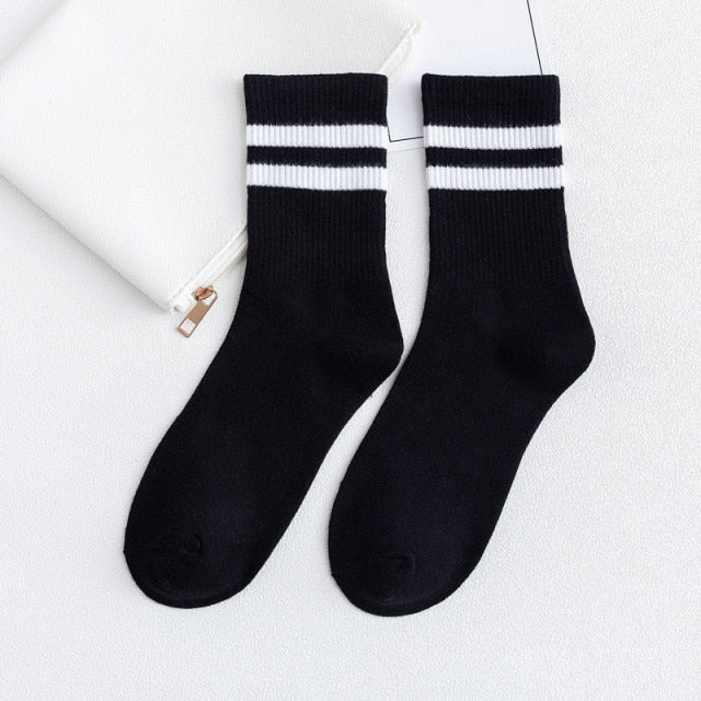 Solid Striped Black White Short Socks for Woman Harajuku Hip Hop Skateboard Crew Socks Cotton Casual Unisex Men/Women's Socks