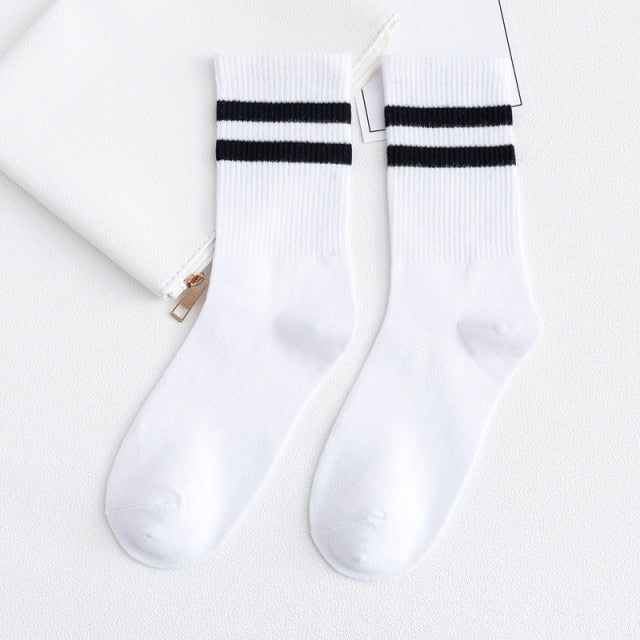 Solid Striped Black White Short Socks for Woman Harajuku Hip Hop Skateboard Crew Socks Cotton Casual Unisex Men/Women's Socks