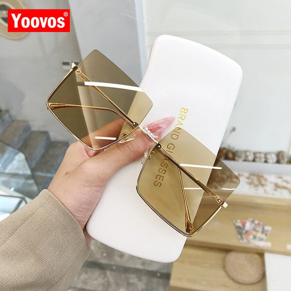 Yoovos 2021 Sunglasses Women Luxury Sun Glasses For Women Glasses Retro Brand Square Sunglasses Women Metal Half Frame Eyewear