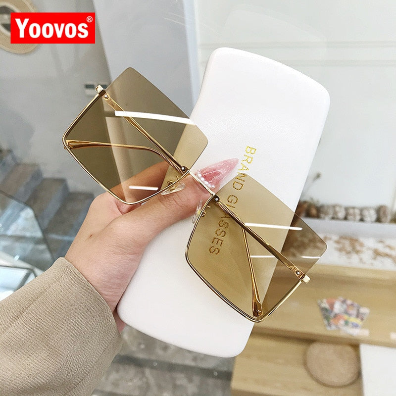 Yoovos 2021 Sunglasses Women Luxury Sun Glasses For Women Glasses Retro Brand Square Sunglasses Women Metal Half Frame Eyewear