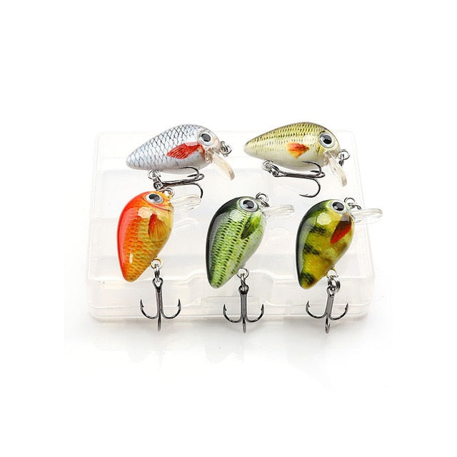 TREHOOK 5pcs 1.5g 3cm Mini Wobblers/Crankbait Fishing Lure Artificial Bait Hard Floating Wobbler for Fish Bass Fishing Tackle