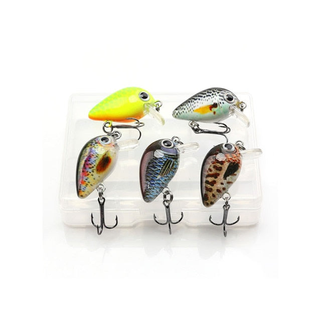TREHOOK 5pcs 1.5g 3cm Mini Wobblers/Crankbait Fishing Lure Artificial Bait Hard Floating Wobbler for Fish Bass Fishing Tackle