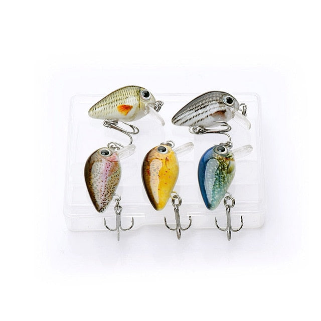 TREHOOK 5pcs 1.5g 3cm Mini Wobblers/Crankbait Fishing Lure Artificial Bait Hard Floating Wobbler for Fish Bass Fishing Tackle