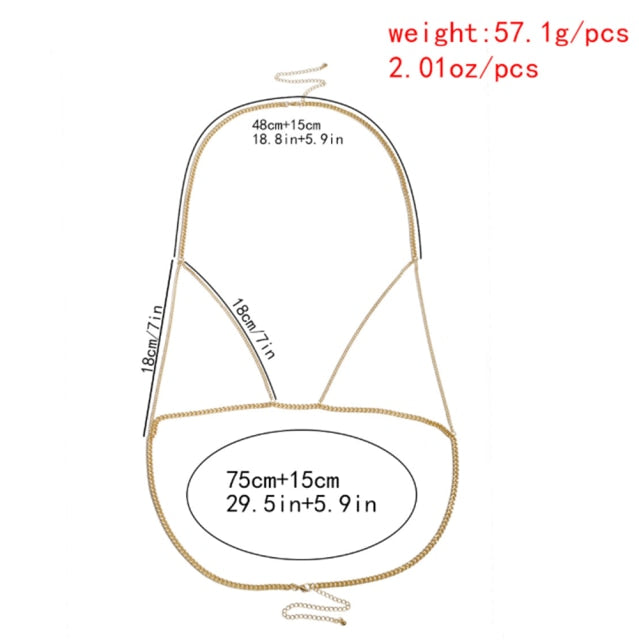 Fashion Simple Body Jewelry For Women Summer Sexy Bikini Chest Chain Harness Chain Jewelry Charm Body Necklace