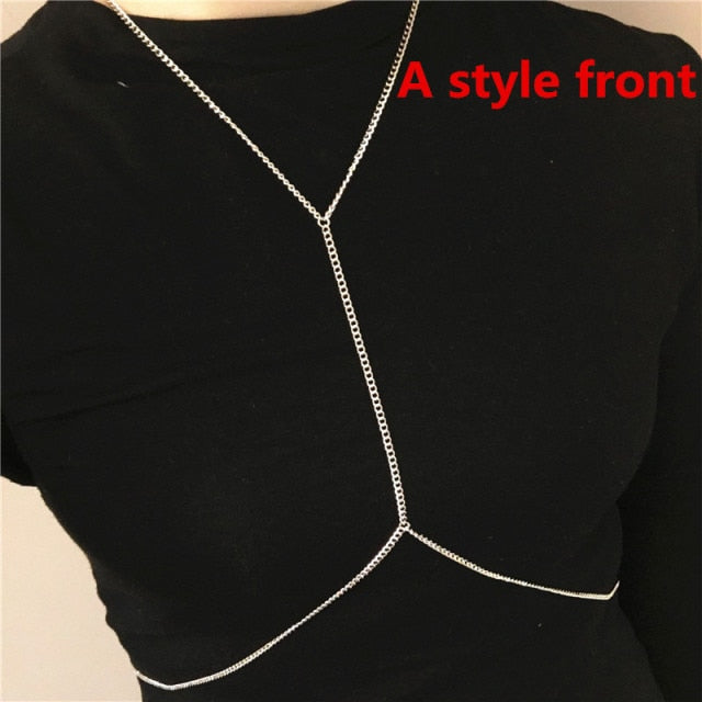 Fashion Simple Body Jewelry For Women Summer Sexy Bikini Chest Chain Harness Chain Jewelry Charm Body Necklace