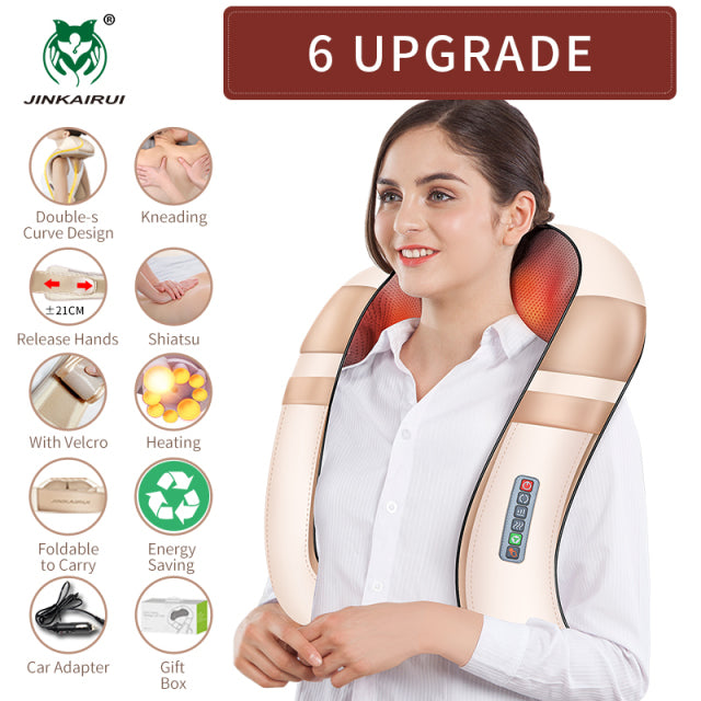 JinKaiRui U Shape Electrical Shiatsu Body Shoulder Neck Massager Back Infrared 4D kneading Massage Car Home Best Gift HealthCare