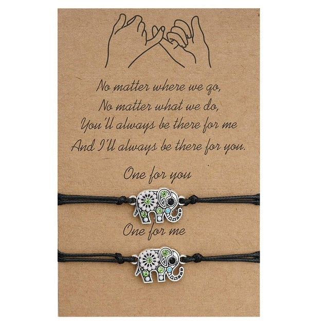 Handmade Braided Black Rope Bracelet Silver Color Bohemian Sun&Moon Charm Bracelets For Women Men Pinky Promise Card Bracelet