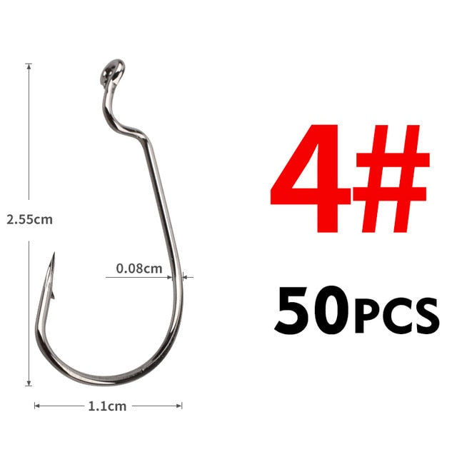 MEREDITH 50pcs/lot Fishing Soft Worm Hooks High Carbon Steel Wide Super Lock Fishhooks Lure Softjerk Hooks 8