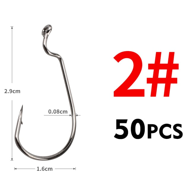 MEREDITH 50pcs/lot Fishing Soft Worm Hooks High Carbon Steel Wide Super Lock Fishhooks Lure Softjerk Hooks 8