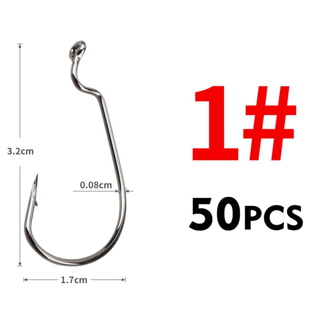 MEREDITH 50pcs/lot Fishing Soft Worm Hooks High Carbon Steel Wide Super Lock Fishhooks Lure Softjerk Hooks 8