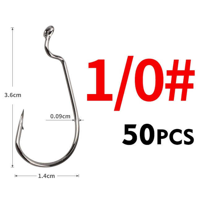 MEREDITH 50pcs/lot Fishing Soft Worm Hooks High Carbon Steel Wide Super Lock Fishhooks Lure Softjerk Hooks 8