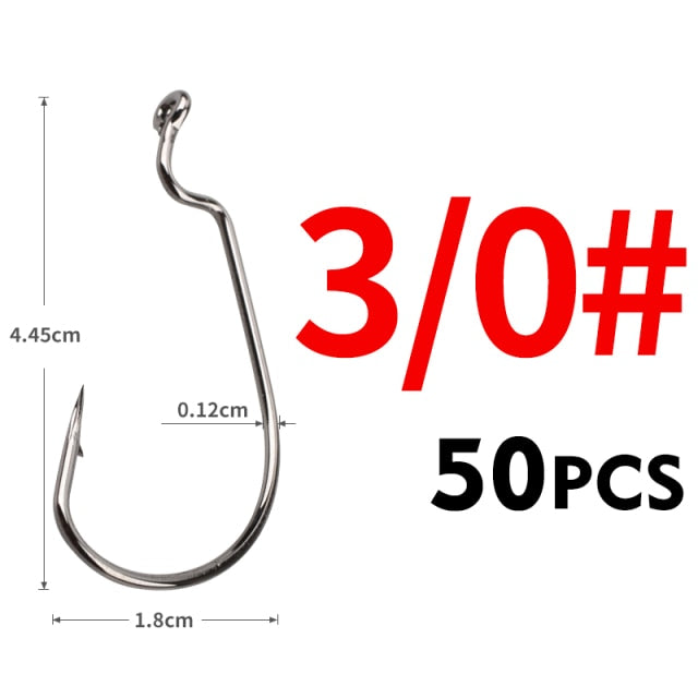 MEREDITH 50pcs/lot Fishing Soft Worm Hooks High Carbon Steel Wide Super Lock Fishhooks Lure Softjerk Hooks 8