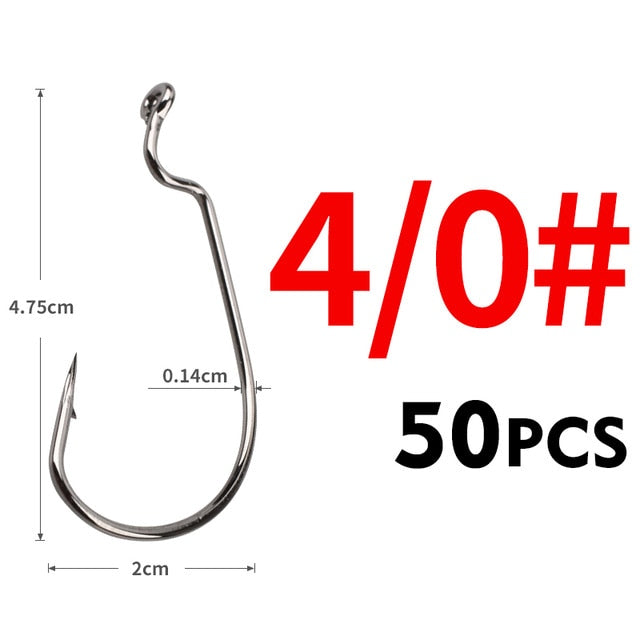 MEREDITH 50pcs/lot Fishing Soft Worm Hooks High Carbon Steel Wide Super Lock Fishhooks Lure Softjerk Hooks 8