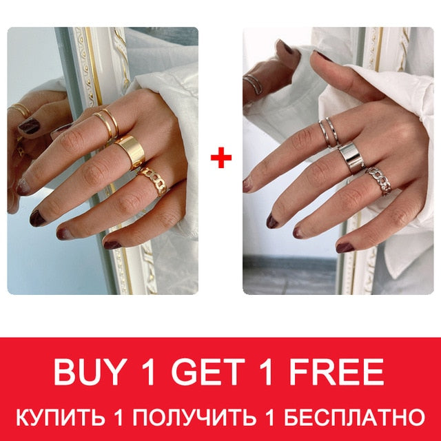 Minimalism Gold Color Round Geometric Finger Rings Set for Women 2021 Classic Circle Open Ring Joint Ring Female Jewelry