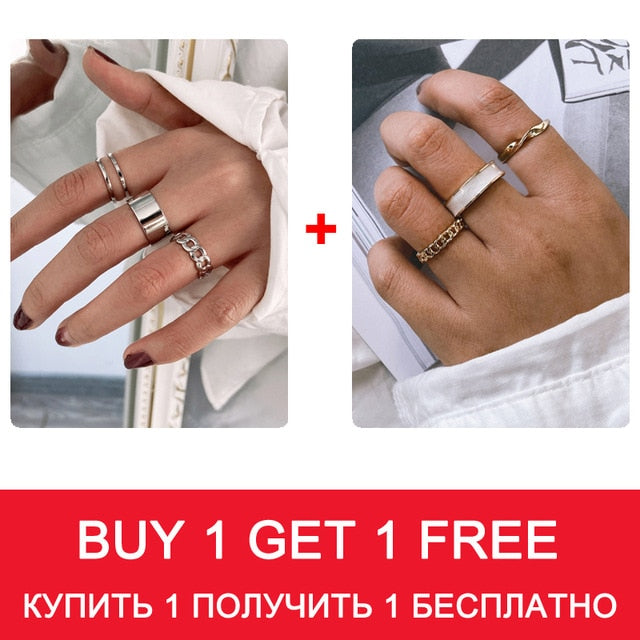 Minimalism Gold Color Round Geometric Finger Rings Set for Women 2021 Classic Circle Open Ring Joint Ring Female Jewelry