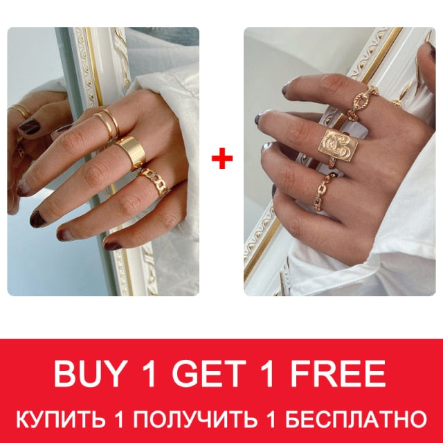 Minimalism Gold Color Round Geometric Finger Rings Set for Women 2021 Classic Circle Open Ring Joint Ring Female Jewelry