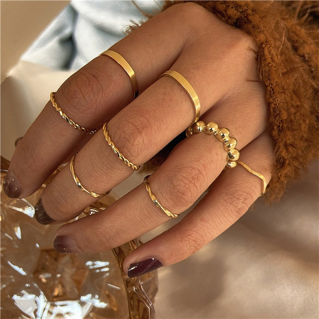 Minimalism Gold Color Round Geometric Finger Rings Set for Women 2021 Classic Circle Open Ring Joint Ring Female Jewelry
