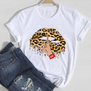 T-shirts Women Lip Leopard Love Fashion 90s Trend 2021 Spring Summer Clothes Graphic Tshirt Top Lady Print Female Tee T-Shirt