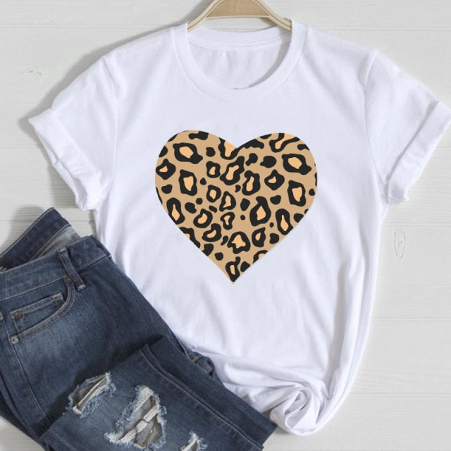 T-shirts Women Lip Leopard Love Fashion 90s Trend 2021 Spring Summer Clothes Graphic Tshirt Top Lady Print Female Tee T-Shirt