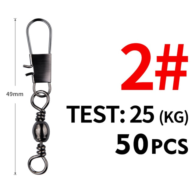 Meredith 50Pcs/Lot Fishing Connector Pin Bearing Rolling Swivel Stainless Steel with Snap Fishhook Lure Tackle Accessorie