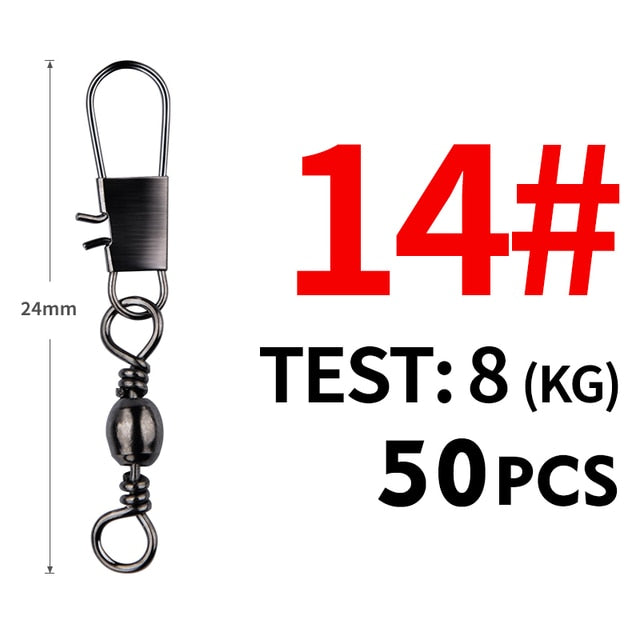 Meredith 50Pcs/Lot Fishing Connector Pin Bearing Rolling Swivel Stainless Steel with Snap Fishhook Lure Tackle Accessorie