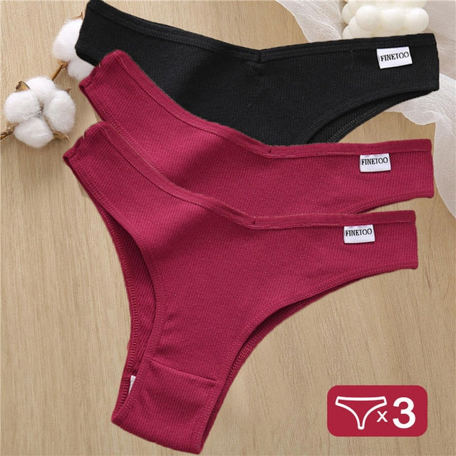 3PCS/Set Cotton Panties Lingerie Women Underwear Sexy Briefs Female Underpants Pantys Thong Panties Bikini Solid Color Tangas