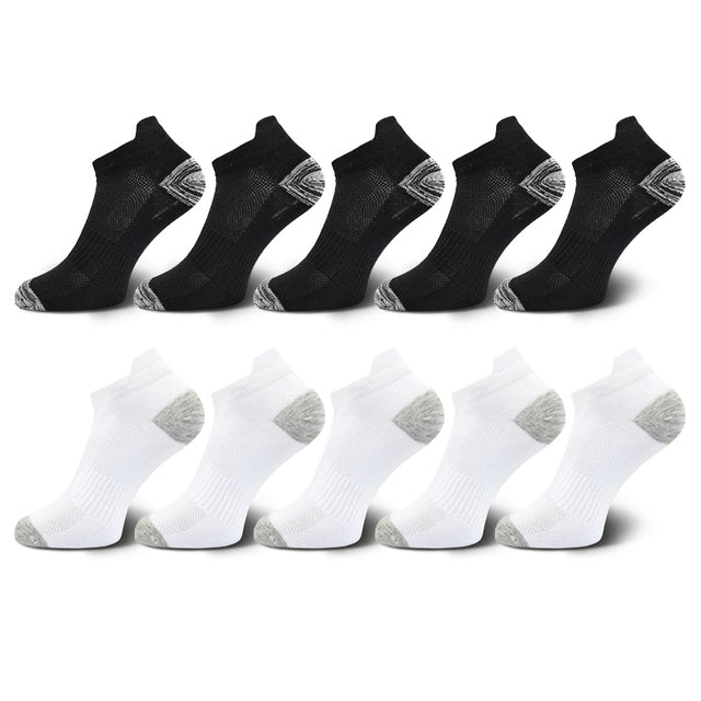 10 Pairs Mens Ankle Socks Athletic Cushioned Cotton Sports Socks Breathable Low Cut Tab With Arch Support Mesh Casual Short Sock
