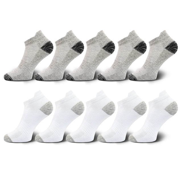 10 Pairs Mens Ankle Socks Athletic Cushioned Cotton Sports Socks Breathable Low Cut Tab With Arch Support Mesh Casual Short Sock