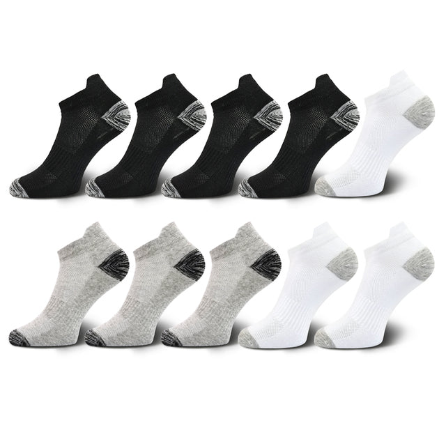 10 Pairs Mens Ankle Socks Athletic Cushioned Cotton Sports Socks Breathable Low Cut Tab With Arch Support Mesh Casual Short Sock