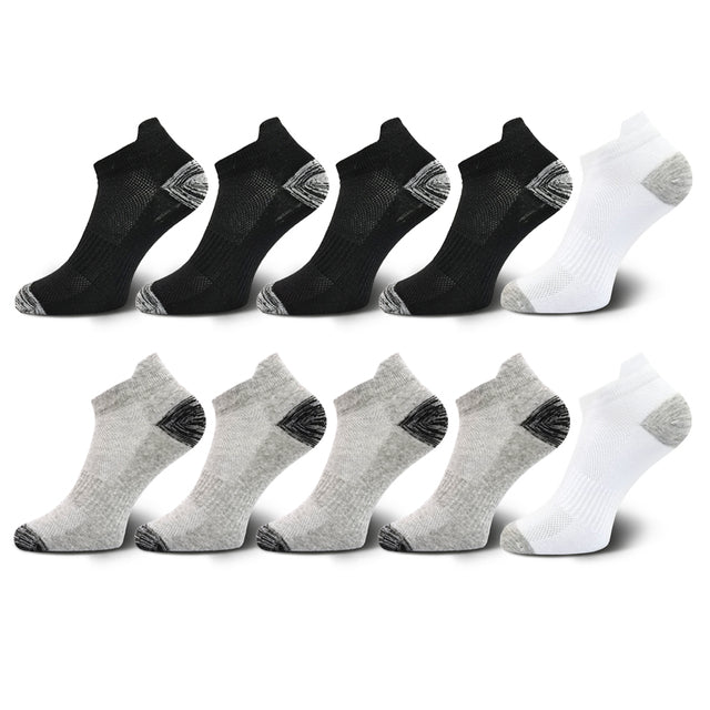 10 Pairs Mens Ankle Socks Athletic Cushioned Cotton Sports Socks Breathable Low Cut Tab With Arch Support Mesh Casual Short Sock