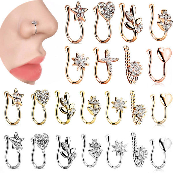 1Piece Stainless Steel Heart Clip On Nose Ring Star Fake Nose Piercing Clip On Cross Nose Clip Fake Jewelry Faux Piercing Nez