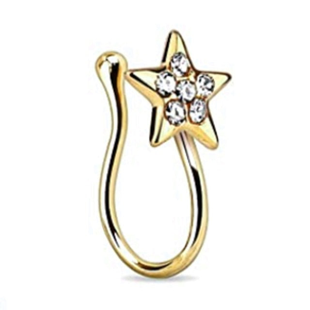 1Piece Stainless Steel Heart Clip On Nose Ring Star Fake Nose Piercing Clip On Cross Nose Clip Fake Jewelry Faux Piercing Nez
