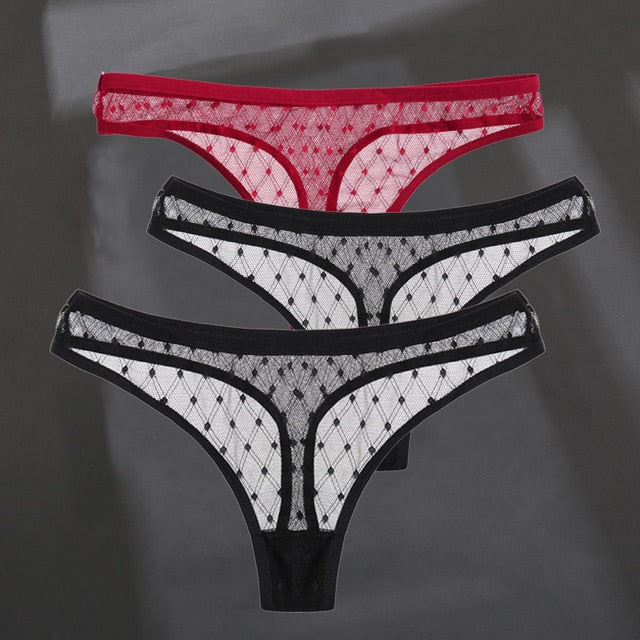 3PCS/Set Women's Panties Sexy G-String Perspective Woman Thong Low-waist Underpants Hollow Out T-back Female Underwear Lingerie