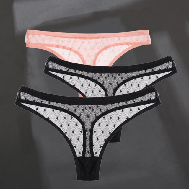 3PCS/Set Women's Panties Sexy G-String Perspective Woman Thong Low-waist Underpants Hollow Out T-back Female Underwear Lingerie