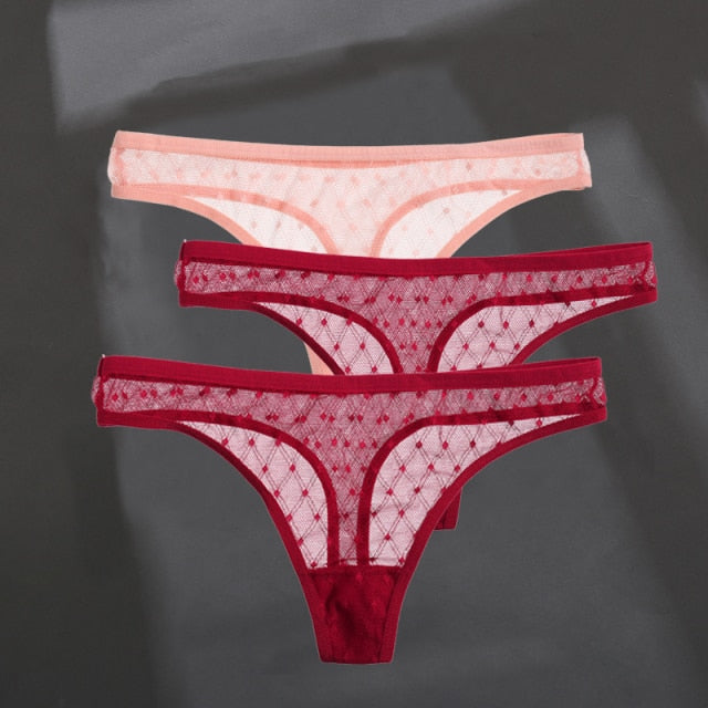3PCS/Set Women's Panties Sexy G-String Perspective Woman Thong Low-waist Underpants Hollow Out T-back Female Underwear Lingerie