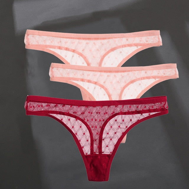 3PCS/Set Women's Panties Sexy G-String Perspective Woman Thong Low-waist Underpants Hollow Out T-back Female Underwear Lingerie